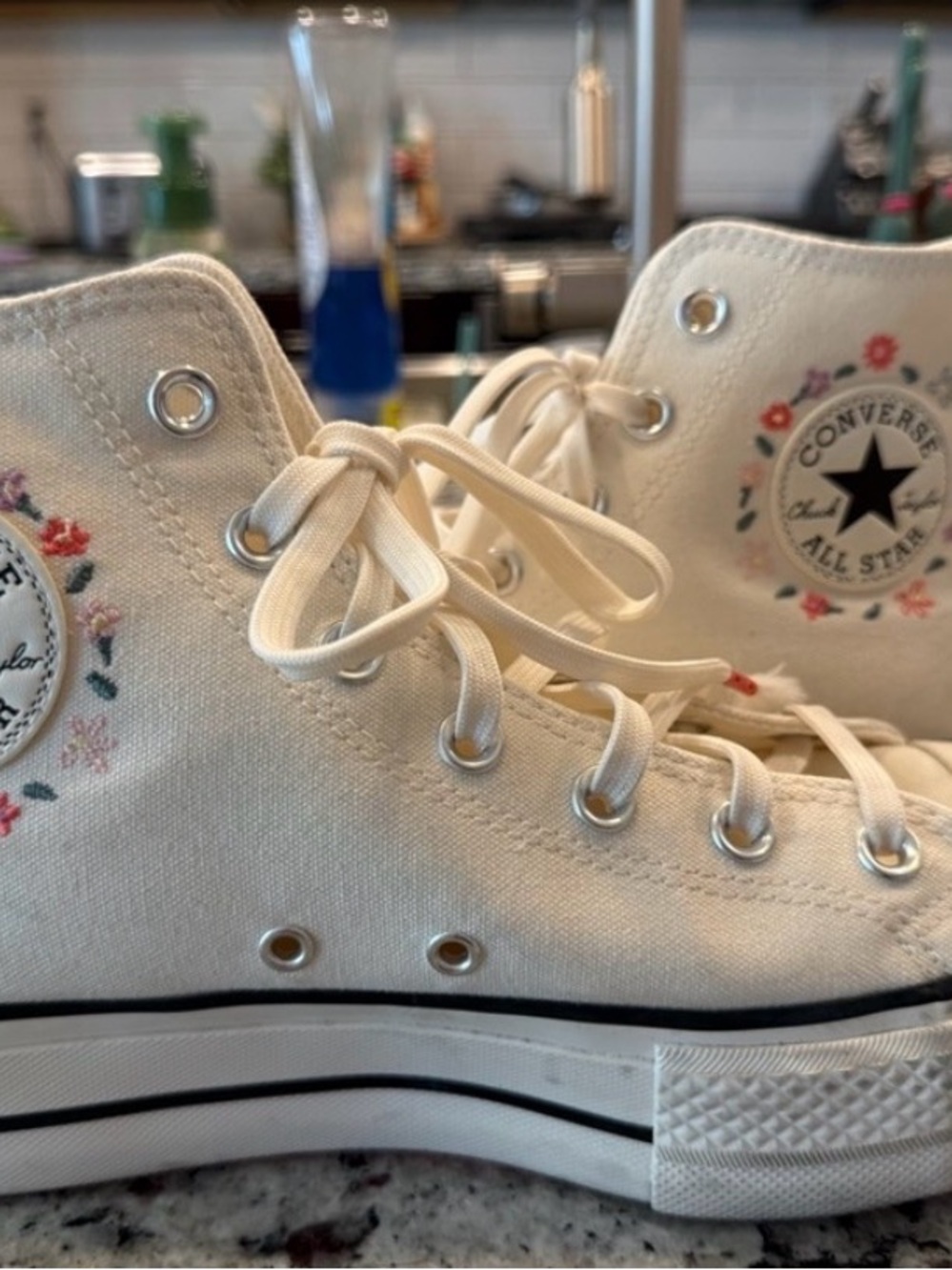 Converse Cream High-Top Sneakers with Floral Embroidery